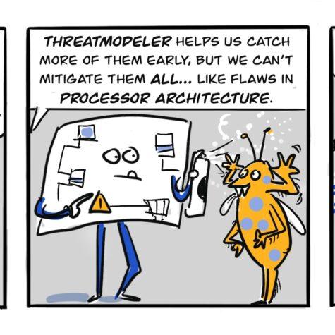 Three panel cartoon about software bugs